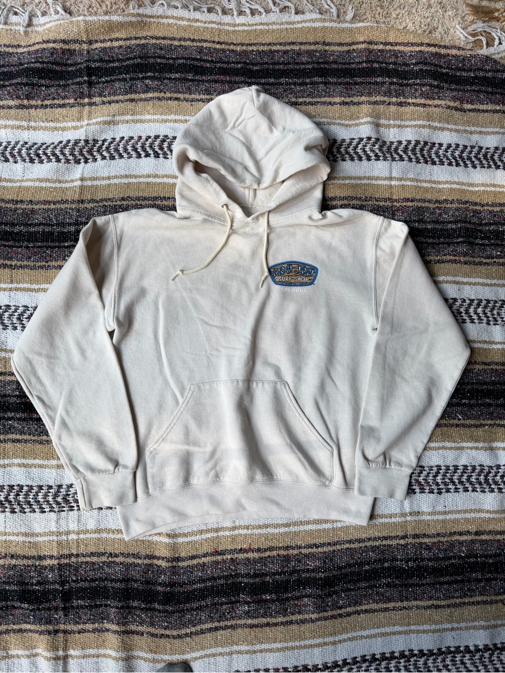 Ron Jon Cream Hoodie with Small Surf Patch